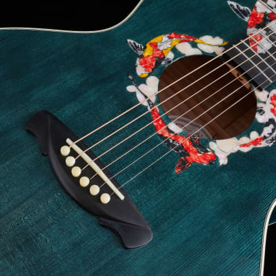 Hsienmo KOI Fish Aqua Blue Full Solid Acoustic Guitar with hardcase image 11