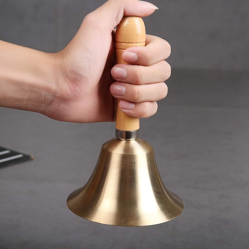 2 Pieces Solid Brass Hand Call Bells With Wooden Handle Handbells