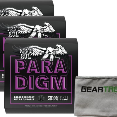 3 Pack of Ernie Ball 11-48 Paradigm Power Slinky Electric Guitar Strings w/ Geartree Cloth image 1