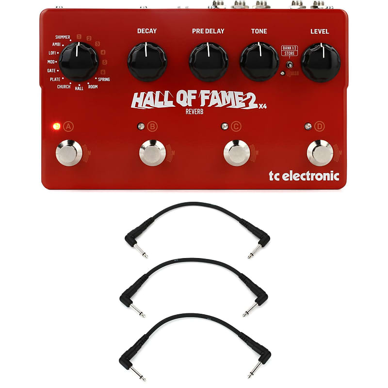 TC Electronic Hall Of Fame 2 x4 Reverb Pedal with 3 Patch Cables image 1