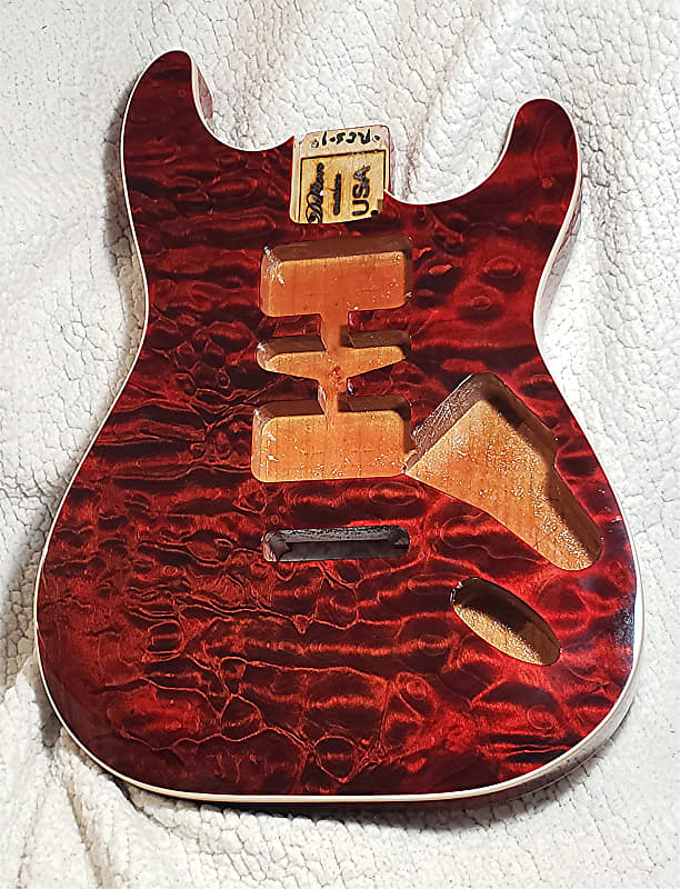 USA made,Double bound Alder body in Dark Cherry Clouds with 5A quilt maple top.Made for a Strat body# RCS-1. Free pick guard while supplies last. image 1