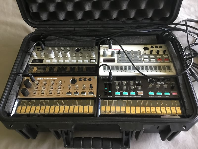 Korg Volca Bass; Volca Keys; Volca FM Synth; Volca Sample with (4) power  supplies in SKB Carrying case