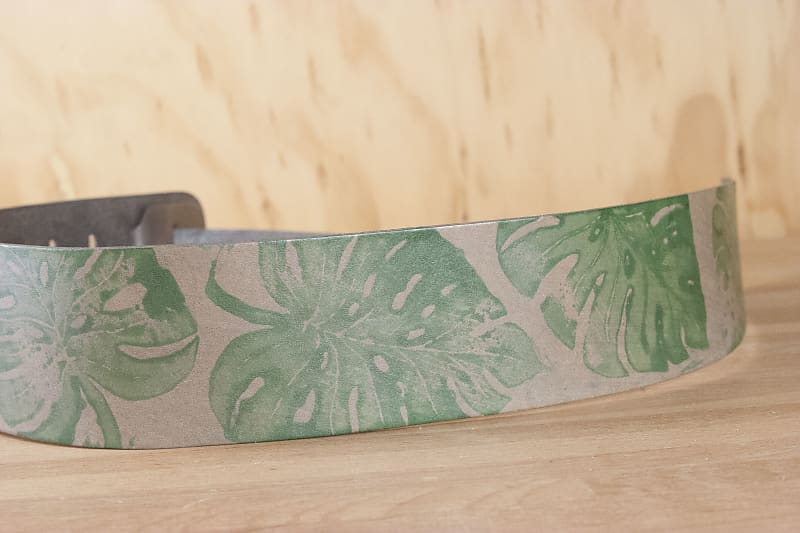 Ukulele Strap - Handmade with Monstera Leaves by Moxie & Oliver - Green and Silver image 1