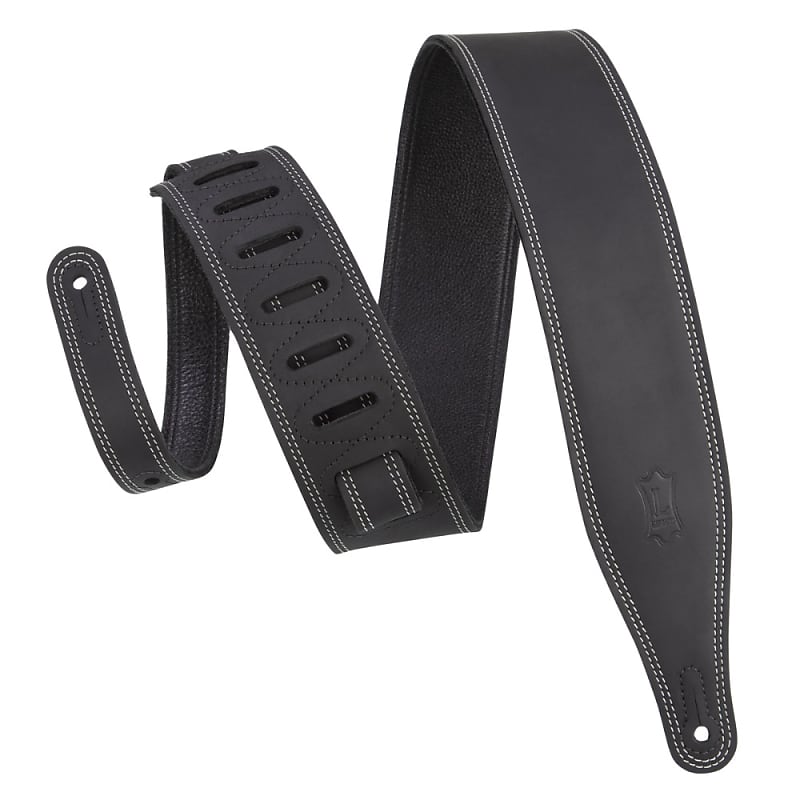 Levy's Like Butter 2.5" Double Stitch Garment Leather Guitar Strap - Black image 1