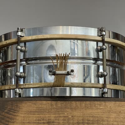 1920's Leedy Utility 5x14 Nickel Over Brass Snare Drum NOB image 5