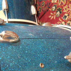 VINTAGE 1960s PEARL 4 pc BLUE SPARKLE DRUM KIT WITH HARDWARE (ALL ORIGINAL) image 8