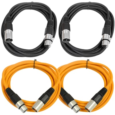 4 Pack of XLR Patch Cables 10 Feet Extension Cords Jumper - Black and Orange image 1