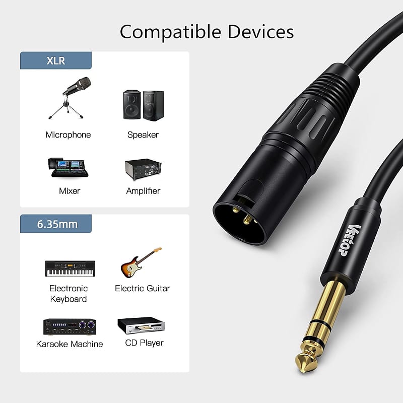 6.35 Mm 1/4 Inch Trs To Xlr Male Balanced Signal Interconnect Cable Mic  Cable 