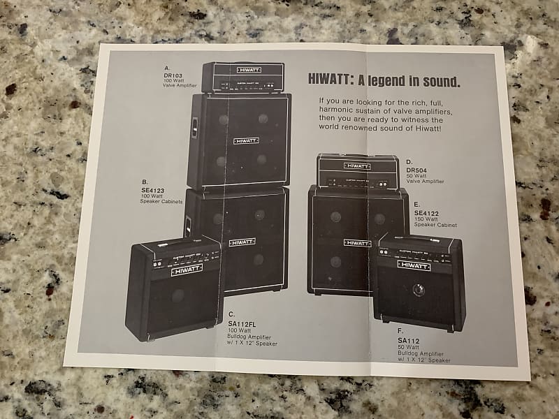 Hiwatt Brochure Mailer 70’s80’s Custom 50 SE4122 DR103 Reverb