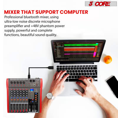 5 Core Audio Mixer DJ Equipment Digital Sound Board Karaoke XLR Mixers Professional 6 Channel Bluetooth USB w Effects for Recording Music Studio PC Podcast Instruments Consola De Sonido - MX 6CH image 7