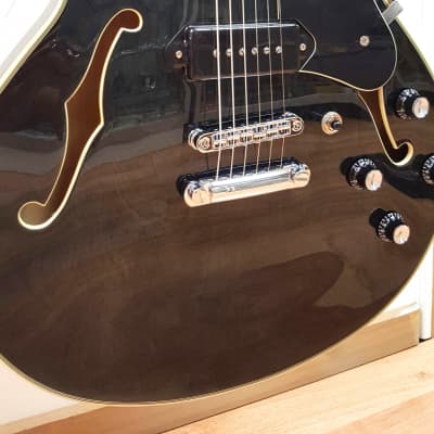Prestige Custom Shop Musician Pro DC semi hollow electric guitar, Trans Black finish image 4