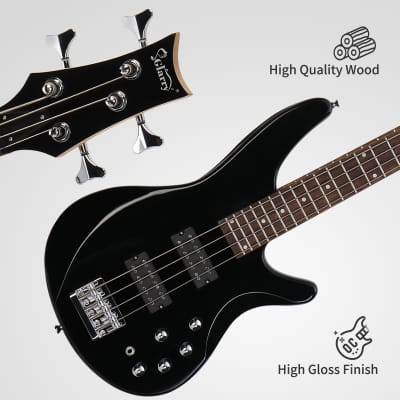 Glarry 44 Inch GIB 4 String H-H Pickup Laurel Wood Fingerboard Electric Bass Guitar with Bag and other Accessories 2020s - Black image 12