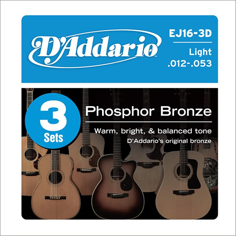D'Addario EJ16-3D Acoustic Phosphor Bronze Light 12-53 3-Pack image 1
