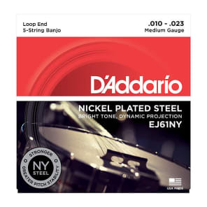 D'Addario EJ61NY NY Nickel Plated Steel Medium Banjo Strings