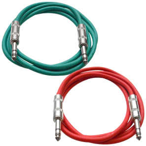 Seismic Audio SATRX-2-GREENRED 1/4" TRS Patch Cables - 2' (2-Pack)