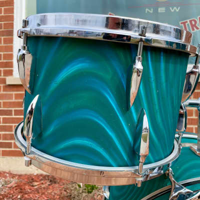 1960s Sonor Teardrop Drum Set Multi-Brilliant Turquoise Satin Flame Blue/Green 20/12/16/5x14 image 14