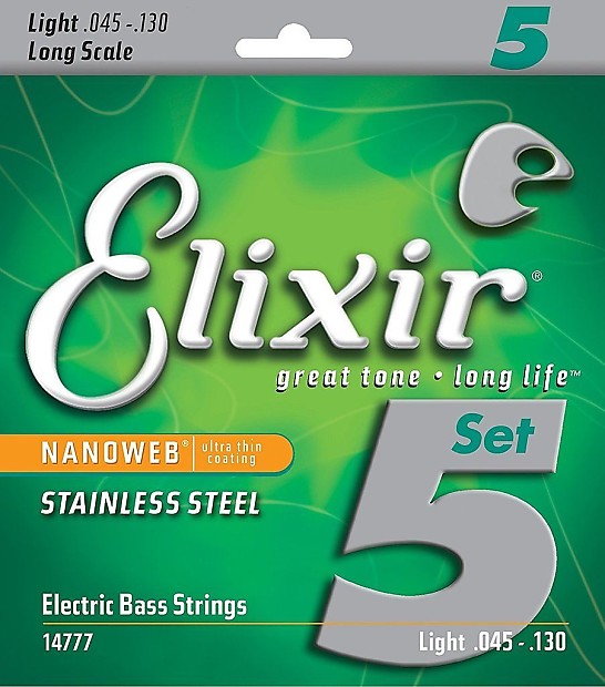 Elixir 14777 Nanoweb Nickel Plated Steel Long Scale 5-String Electric Bass Strings - Medium (45-130) image 1