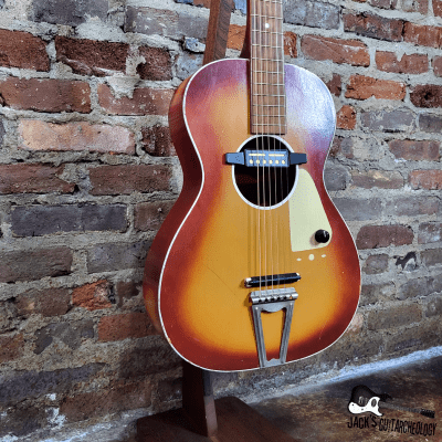 Chord Parlor Acoustic Guitar w/ Goldfoil Pickup & Rubber Bridge (1960s, Cherryburst) image 3