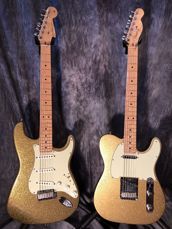 Fender Stratocaster Telecaster 1993 Gold Sparkle GC LE 29th Anniversary Matched Set image 1