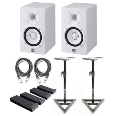 Yamaha HS5 W 5-Inch Powered Studio Monitor, White (Pair) w/Monitor Stands, Mopads and (2) XLR Cables image 2