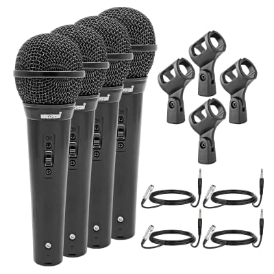 5 Core Professional Dynamic Microphone 4 Pieces Cardiod Unidirectional Handheld Mic Karaoke Singing Wired Microphones with Detachable 12ft XLR Cable, Mic Clip PM 101 BLK 4PCS image 1