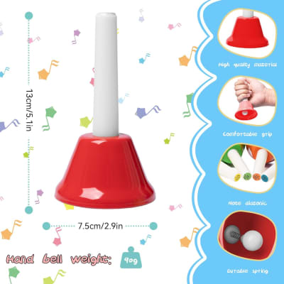 Hand Bells For Kids, 8 Note Musical Handbells Set With 17 Songbook & 9 Music Notes Cards For Toddlers Children, Musical Learning Instruments (Upgrade Version) image 2