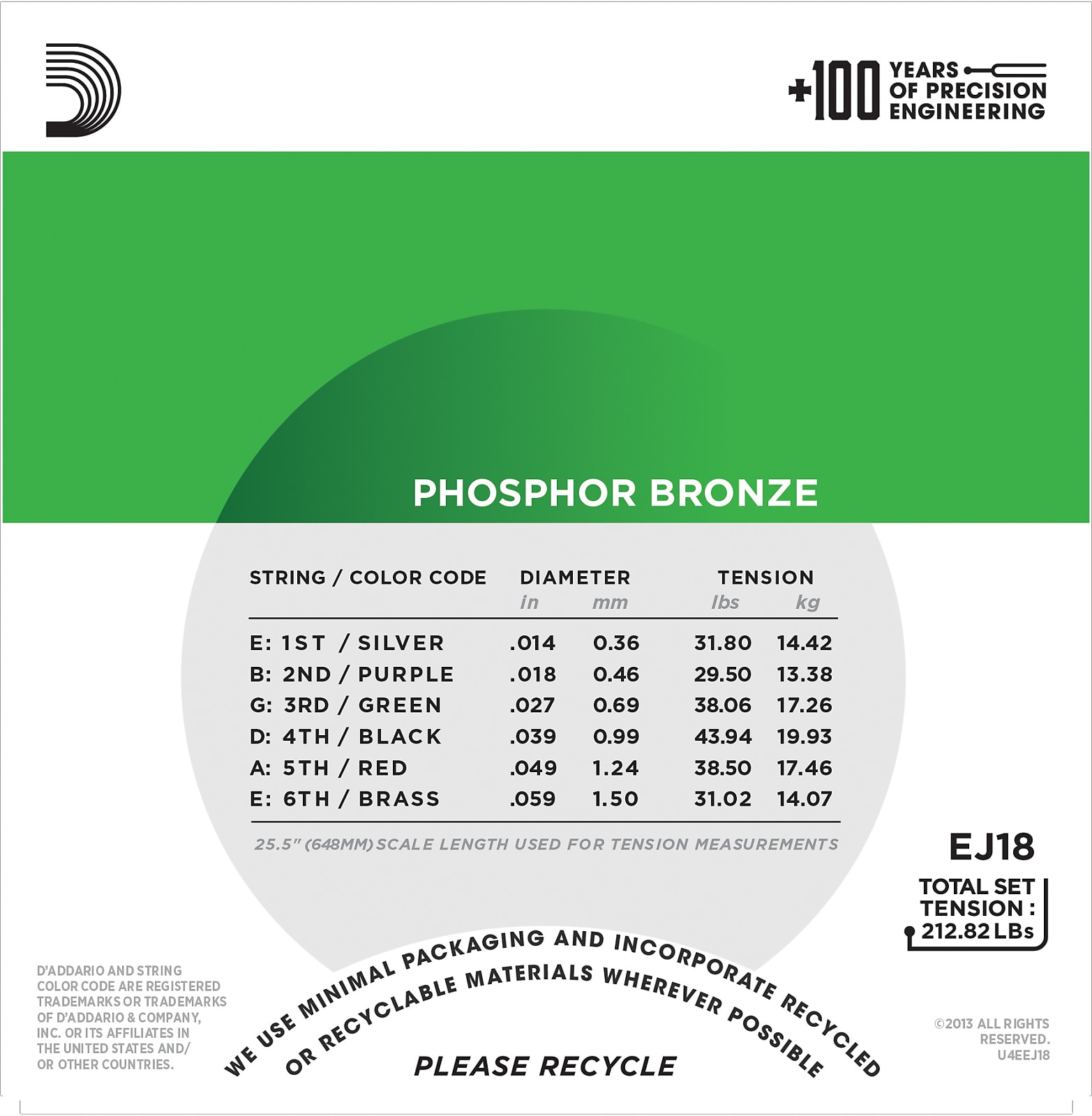 D'Addario EJ18 Phosphor Bronze Acoustic Guitar Strings, Heavy, 14-59