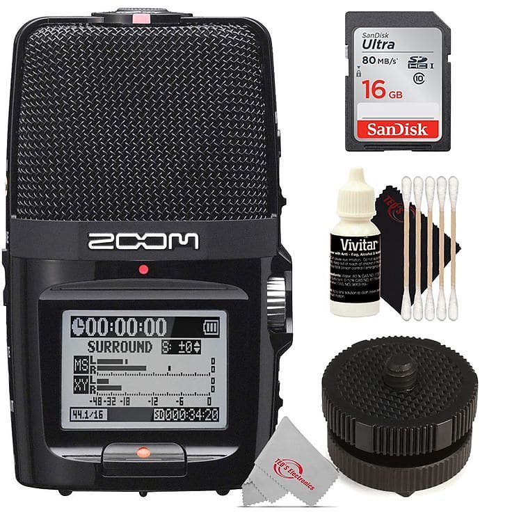 Zoom H2n ext 2-Input / 4 Track Handy Digital Audio Stereo Recorder With 5  Built-In Mic Array + ZOOM HS-1 Hot/Cold Shoe Mount To 1/4 Adapter + 16GB