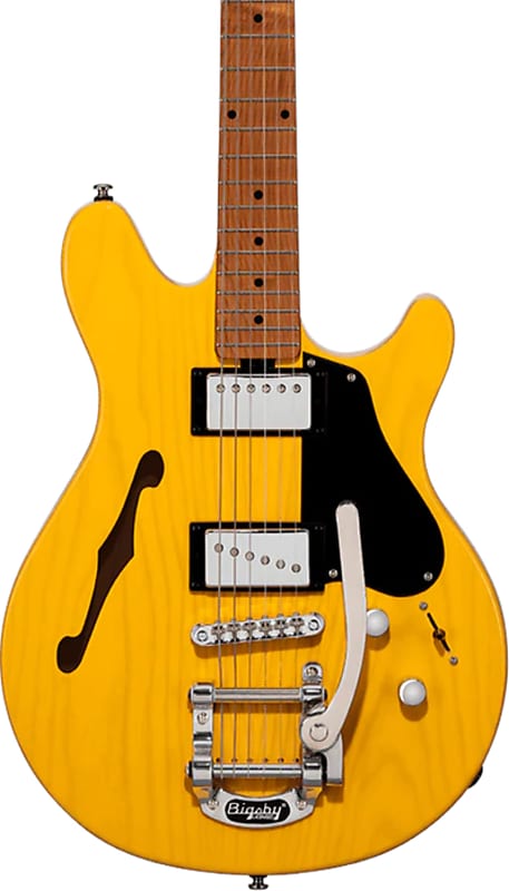Sterling JV60CB Valentine Chambered Bigsby Electric Guitar, Butterscotch w/ Bag image 1
