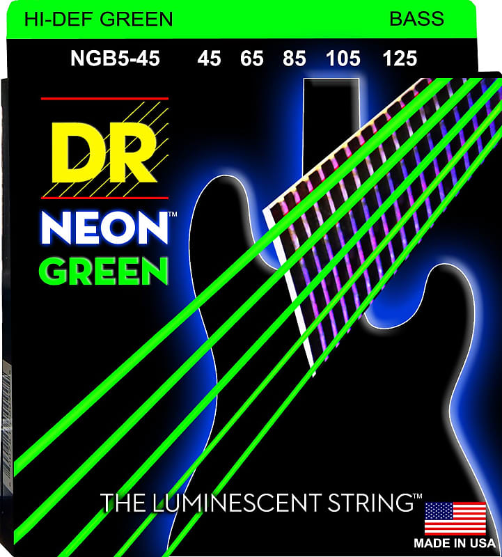 DR NGB5-45 Neon Green 5-String Bass Guitar Strings gauges 45-125 image 1