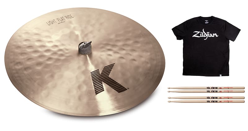 Zildjian 20" K Flat Light Ride Cymbal Bundle Pack +T-Shirt & Sticks | Worldship! | Authorized Dealer image 1