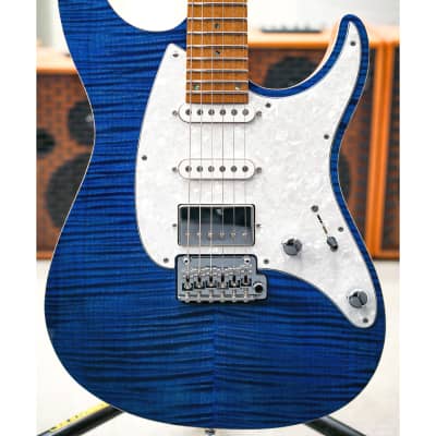 Mayones Aquilar 6 5A Flame Maple Top-Trans Blue Gloss w/Birdseye Maple FB for sale