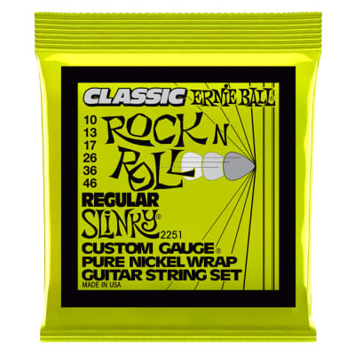 Ernie Ball Regular Slinky Classic Rock n Roll Pure Nickel Wrap Electric Guitar Strings, 10-46 Gauge for sale