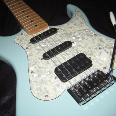 AXL Electric Guitar W/ EMG Pickups and Seafoam Surf Green Finish and Pearl Pickguard image 3