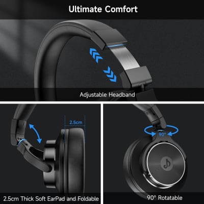 Wired Over Ear Headphones, Studio Monitor & Mixing DJ Headphones with 50mm Neodymium Drivers and 1/4 to 3.5mm Jack for Guitar AMP Podcast Piano Keyboard (Black) image 7
