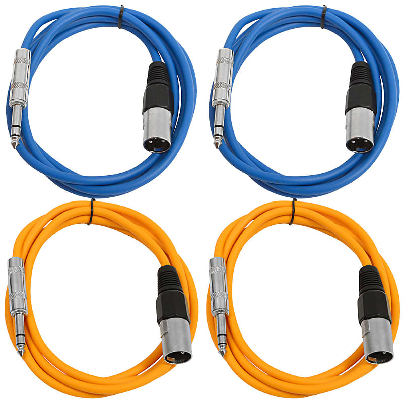 4 Pack of 1/4 Inch to XLR Male Patch Cables 6 Foot Extension Cords Jumper - Blue and Orange image 1