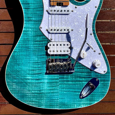 Aria Pro II 714-MK2 TQBL FULLERTON Turquoise Blue Flame Top Guitar *Demo Video Inside* for sale