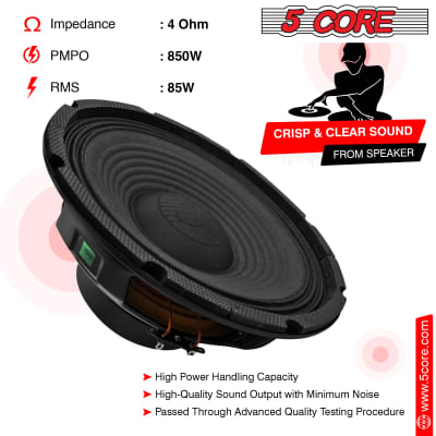 5 Core 10 Inch Car Audio Subwoofer Raw Replacement PA DJ Speaker Sub Woofer 85W RMS 850W PMPO Subwoofers 4 Ohm 1" Copper Voice Coil  FR 10 120 WP image 4