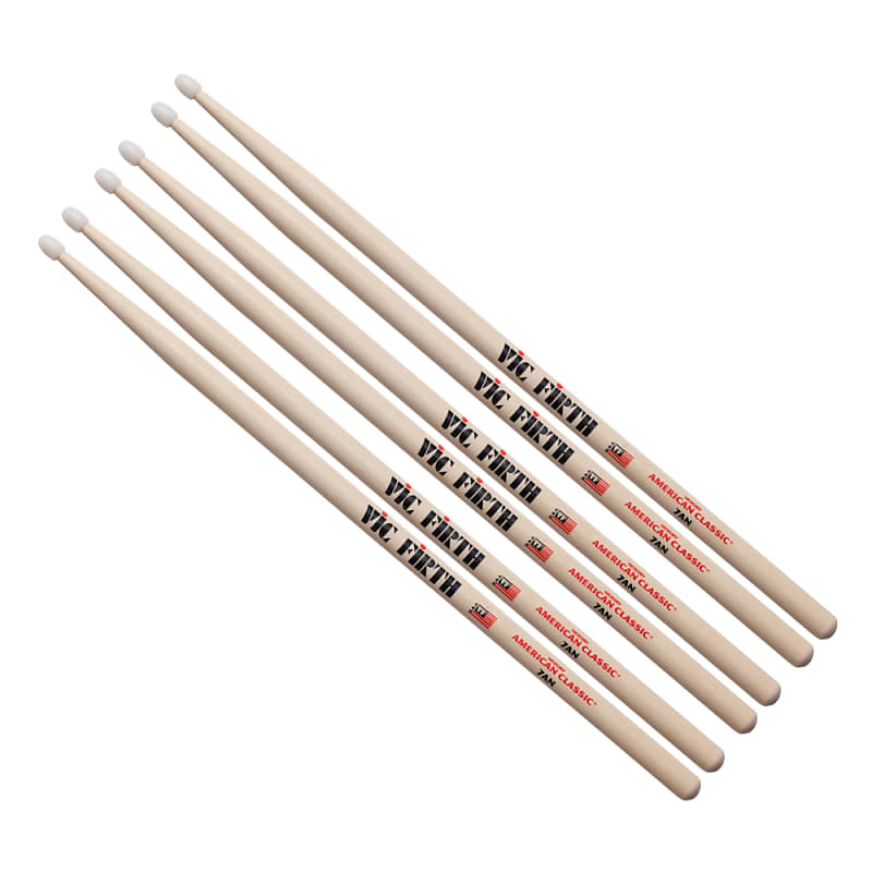 3 Pairs Vic Firth 7A Nylon Tip American Classic Hickory 7AN Drumsticks Brick image 1