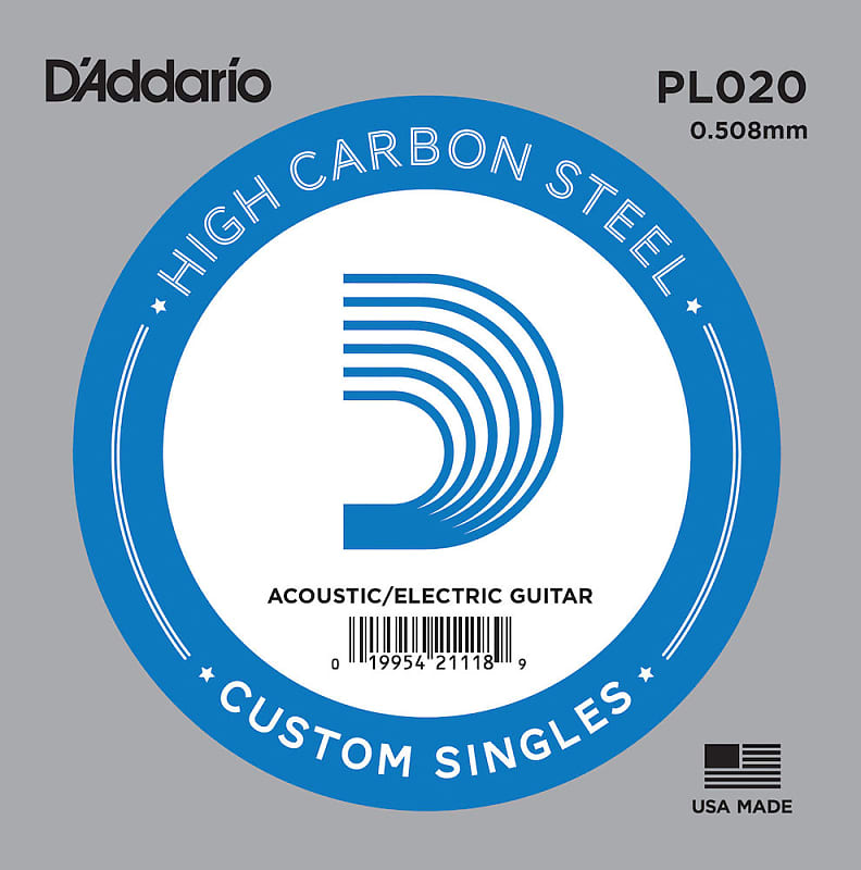 D'Addario PL020 Plain Steel Guitar Single String, .020 image 1