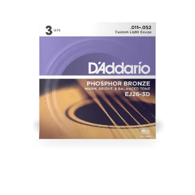 D'Addario 3-Pack Phosphor Bronze Acoustic Guitar String Set Custom Light Gauge 11-52 image 4