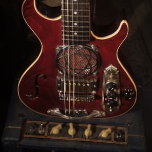 Postal Handmade Traveler Guitar Built-In  Amp  Antique Red full sized 24 scale neck Video image 9
