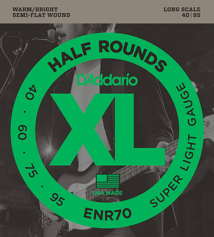 D'Addario ENR70 Half Round Bass Guitar Strings, Super Light,  40-95, Long Scale image 1