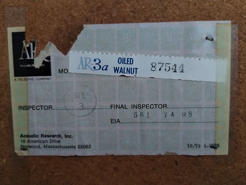 Acoustic Research AR3a 1970s Oiled Walnut