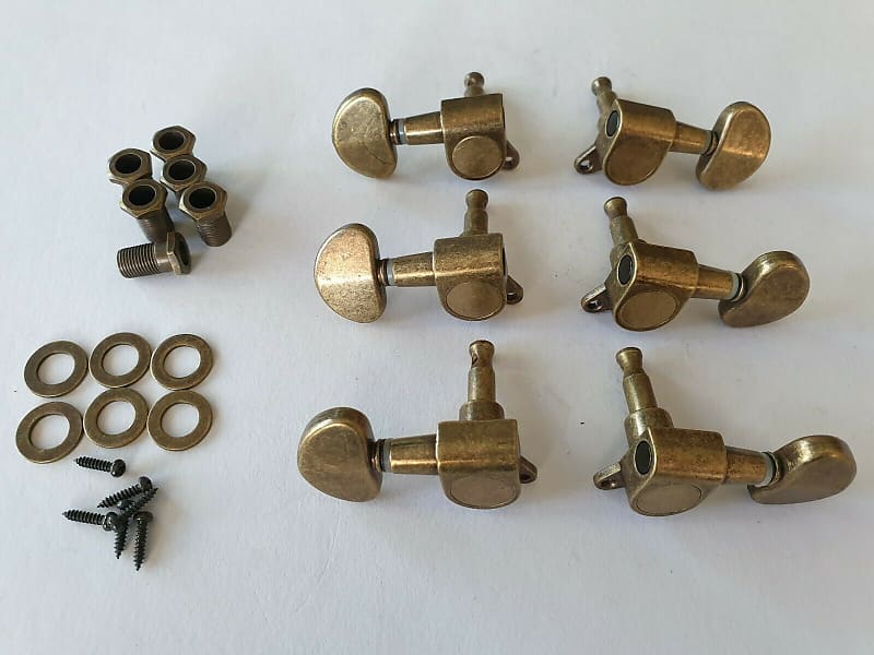 Guitar 3L + 3R relic aged antique brass tuner set machine Reverb
