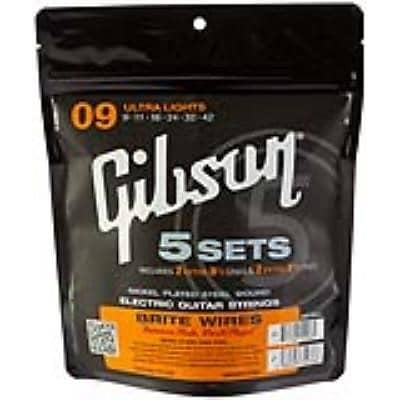 Gibson Gear Brite Wires Nickel Plated Electric, Ultra Light, 9-42, 5 Pack image 1
