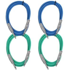Seismic Audio SASTSX-6-2BLUE2GREEN 1/4" TS Male to 1/4" TS Male Patch Cables - 6' (4-Pack)