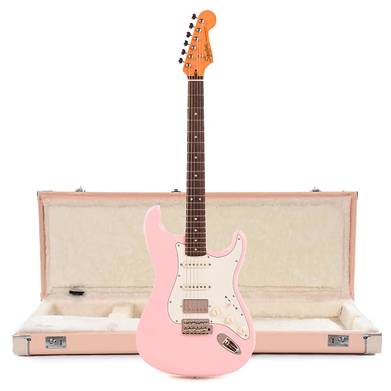 Squier Classic Vibe 60s Stratocaster HSS Shell Pink 3-Ply Parchment and Hardshell Case Strat/Tele Shell Pink w/Cream Interior (CME Exclusive) image 1