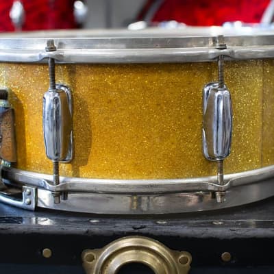 1950s Slingerland 5x14 Sparkling Gold Pearl Super Gene Krupa Snare Drum image 3