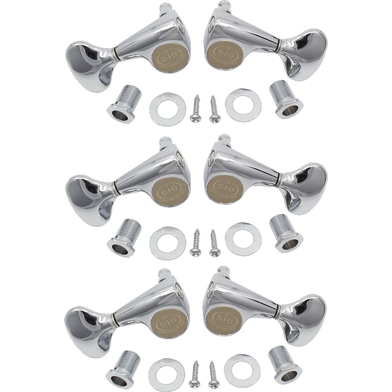 Tuners - Gotoh, Midsize 510, Metal Knobs, 3 per side, Color: Chrome